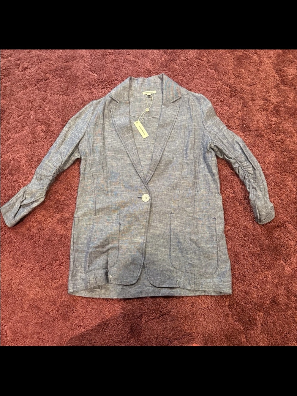 Max Studio Heathered Blue Linen Single-Button Blazer